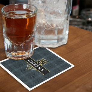 Serviette En Papier Élégant noir plaqué or Monogramme initial