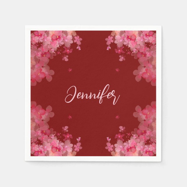 Serviette En Papier Élégant nommé aquarelle magnolia floral rouge (Devant)