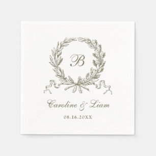 Serviette En Papier Élégant Olive Chêne Wreath Vintage Mariage Monogra