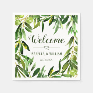 Serviette En Papier Elégant Olive Leaf Boho Garden Mariage Bienvenue