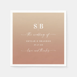 Serviette En Papier Elegant Ombre Clay & Gold Monogramme Mariage