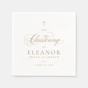 Serviette En Papier Élégant or Croix Script Calligraphie Christening