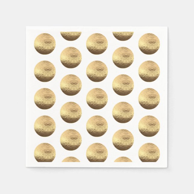 Serviette En Papier Elégant or et blanc Pois Motif chic (Devant)