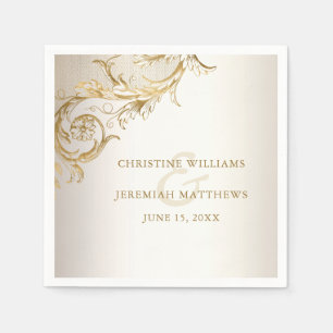 Serviette En Papier Elégant or Floral Damask Shiny Champagne Mariage