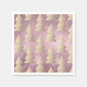 Serviette En Papier Élégant or moderne et rose motif sapin de Noël