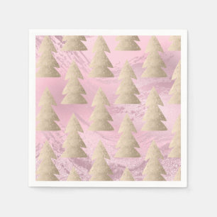 Serviette En Papier Élégant or moderne et rose motif sapin de Noël