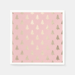 Serviette En Papier Élégant or moderne et rose motif sapin de Noël