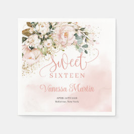 Serviette En Papier Élégant or rose or floral eucalyptus or Sweet 16