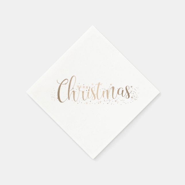 Serviette En Papier Élégant or sur blanc Joyeux Noël Script (Coin)