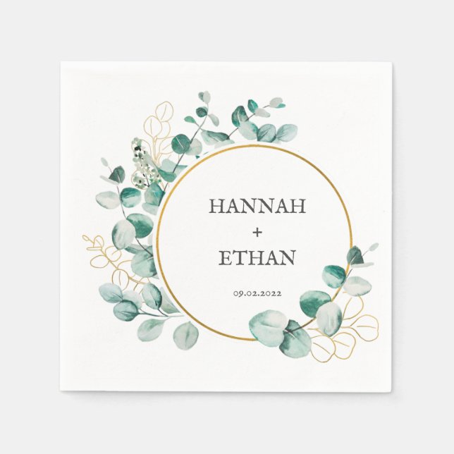 Serviette En Papier Elégant or vert Eucalyptus Personnalisé (Devant)
