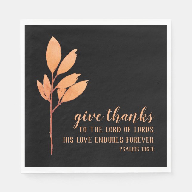 Serviette En Papier Elégant Orange Black Thanksgiving Religieux (Devant)
