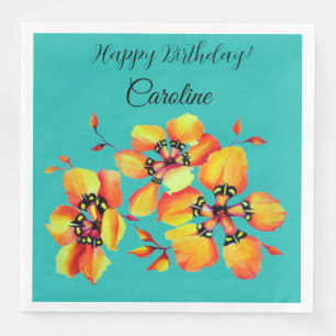 Serviette En Papier Elégant Orange Fleurs Aquarelle Whimsical