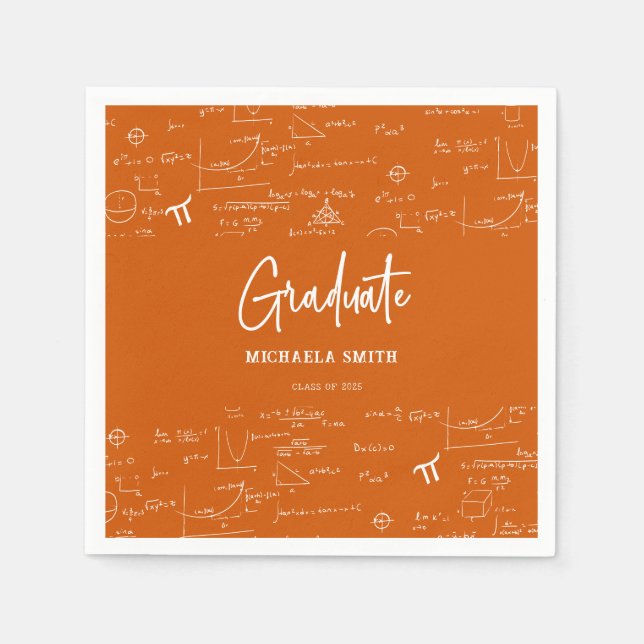 Serviette En Papier Elegant Orange Script Math Graduate (Devant)