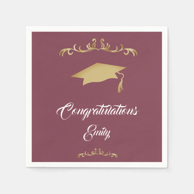 Serviette En Papier Elégant Ornament Or Félicitations Diplômé (Devant)