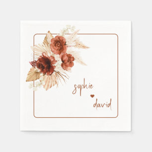 Serviette En Papier Élégant Pampas Grass Terracotta Floral Mariage