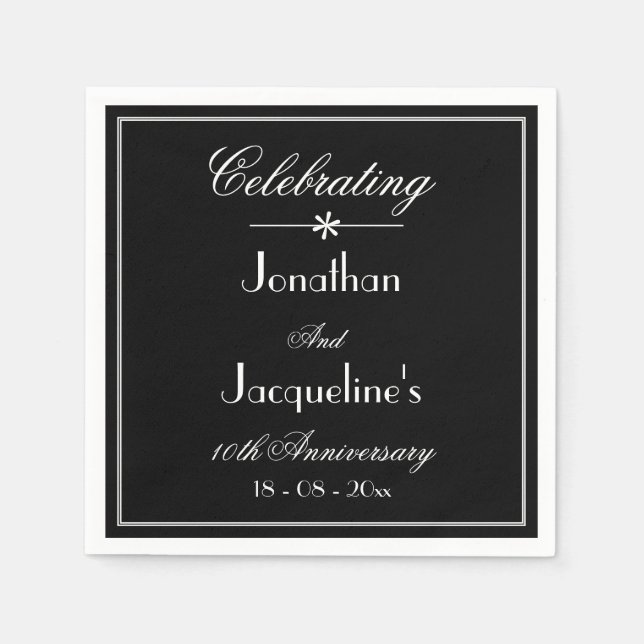 Serviette En Papier Élégant papier d'anniversaire Mariage noir et blan (Devant)