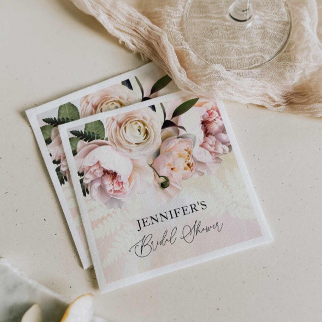 Serviette En Papier Élégant papier Fête des mariées rose floral Napkin (Elegant Pink Floral Bridal Shower Napkins)