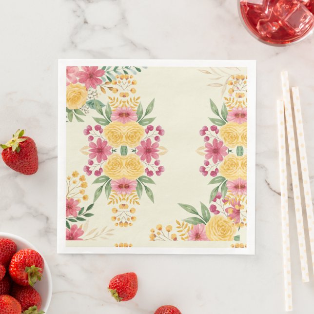 Serviette En Papier Élégant papier floral double nom (En situation)