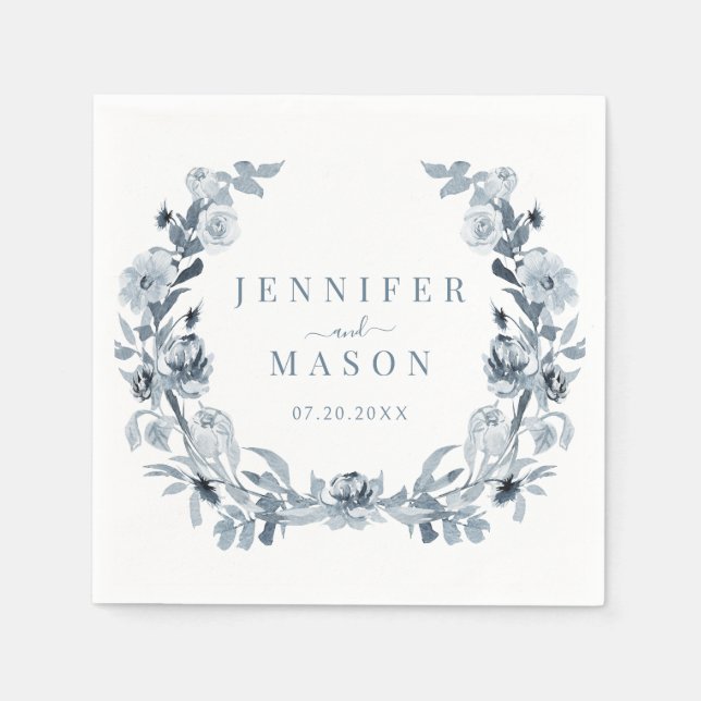 Serviette En Papier Élégant papier Mariage de  gris-bleu (Devant)