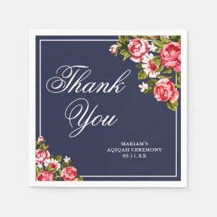 Serviette En Papier Élégant papier Merci bleu minuit Floral