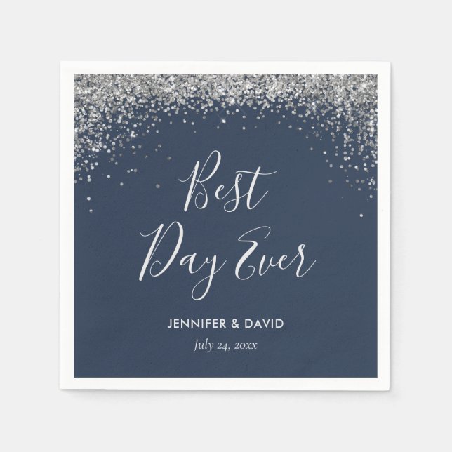 Serviette En Papier Elégant Parties scintillant Argent Confetti Mariag (Devant)