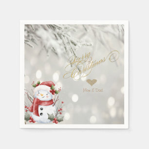 Serviette En Papier Élégant Parties scintillant or Coeur Snowman