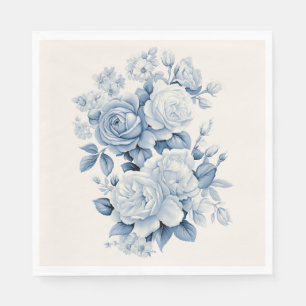 Serviette En Papier Elégant Pastel Blue Watercolor Roses