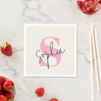 Serviette En Papier Élégant Pastel Monogram Papier personnalisé servie