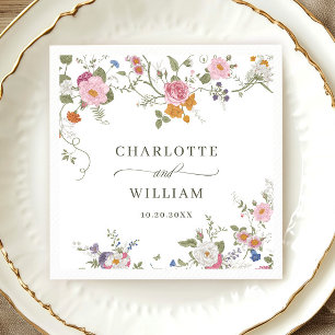 Serviette En Papier Élégant Pastel rose Fleur sauvage Mariage