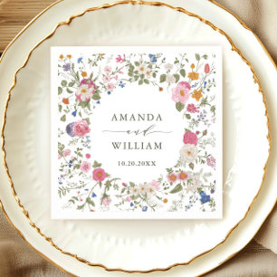 Serviette En Papier Élégant Pastel rose Fleur sauvage Mariage