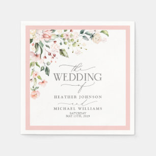 Serviette En Papier Elégant Peach Rose Aquarelle Mariage Floral