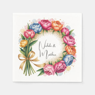 Serviette En Papier Elégant Peony Bouquet Mariage