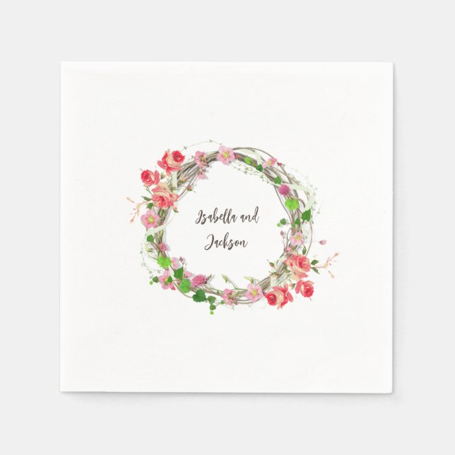 Serviette En Papier élégant personnalisé couple/single nom floral (Devant)