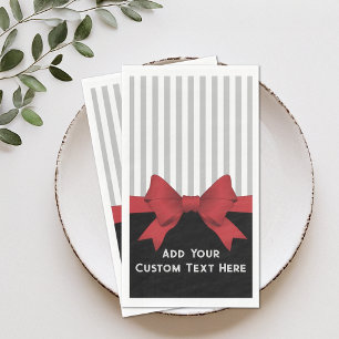 Serviette En Papier Élégant personnalisé moderne ruban rouge et bande