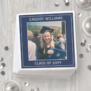 Serviette En Papier Elégant Photo Marine Blue and White Graduation Par