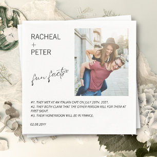 Serviette En Papier Élégant Photo Simple Script Fun Faits Mariage