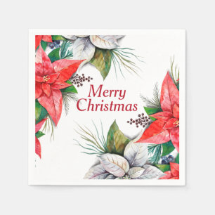 Serviette En Papier Élégant Poinsététie Rouge Floral Holly Papier de B