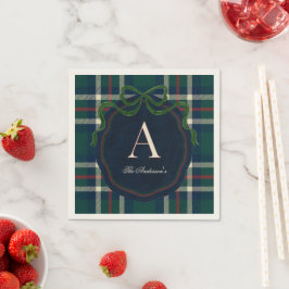 Serviette En Papier Elegant Preppy Plaid Monogram Christmas