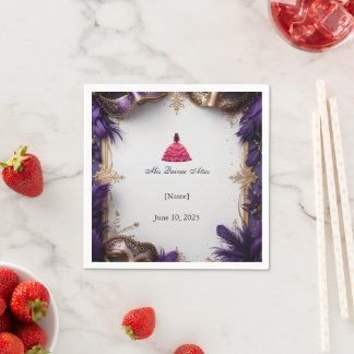 Serviette En Papier Elégant Purple et Gold Quinceañera Party