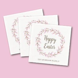 Serviette En Papier Elégant Pussy Rose Saule Joyeux Pâques