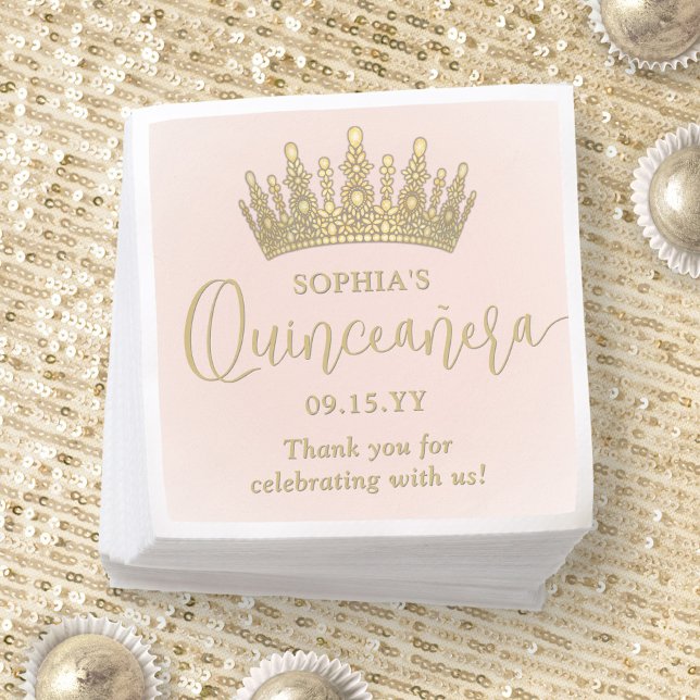 Serviette En Papier Elegant Quinceañera Crown Chic Blush Pink and Gold (Créateur téléchargé)