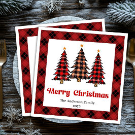 Serviette En Papier Elegant Red Black Plaid Napkin for Holiday Table