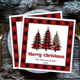 Serviette En Papier Elegant Red Black Tartan Napkin Custom Name