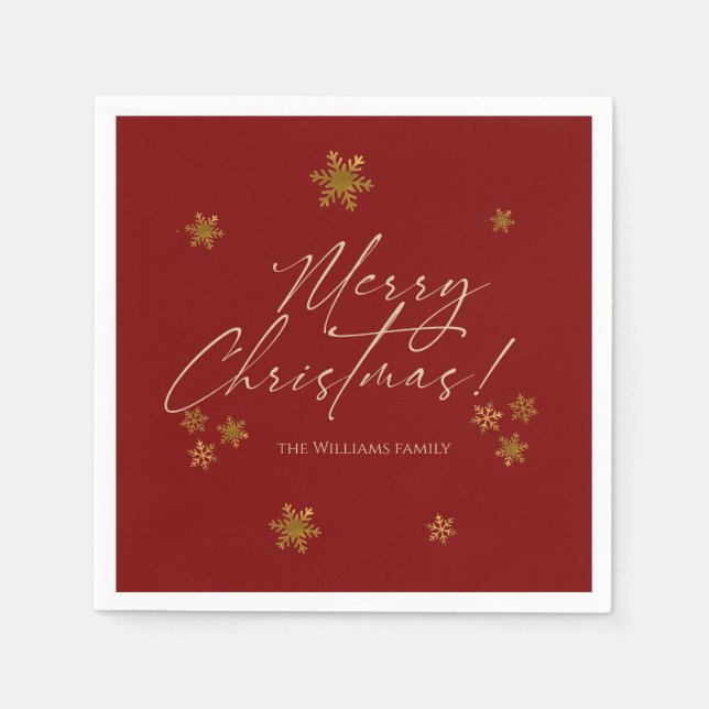 Serviette En Papier Elegant Red Christmas Gold Snowflakes (Devant)