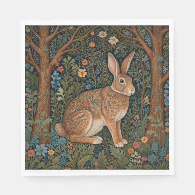 Serviette En Papier Élégant retro lapin boisé boisé fleuri (Devant)