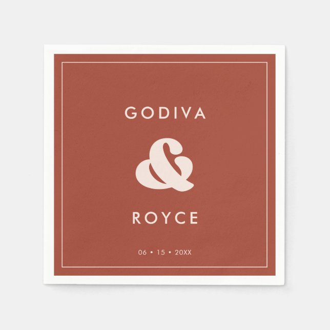 Serviette En Papier Élégant rétro Mariage Terracotta (Devant)