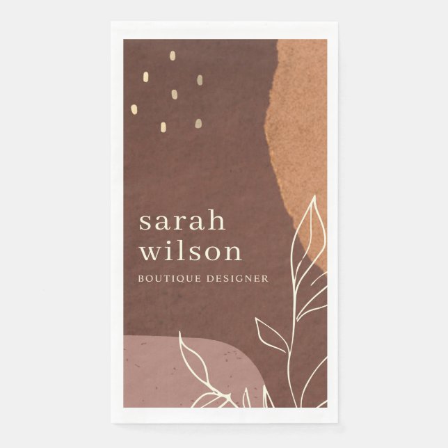 Serviette En Papier Elégant Robe Abstrait Feuillage Brown Orange (Devant)