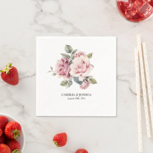 Serviette En Papier Élégant Romantique Mariage Rose Rose Moderne Chic