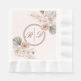 Serviette En Papier Elégant rose Aquarelle Floral Monogram Mariage