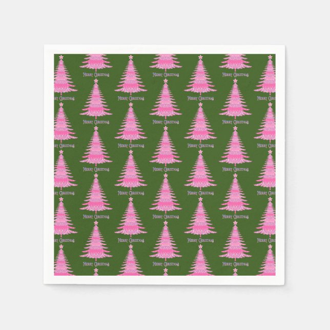 Serviette En Papier Élégant rose Arbre de Noël Motif vert (Devant)